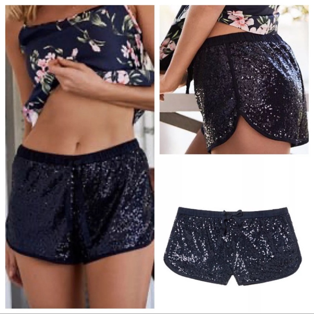 Victoria Secrets Navy Blue Sequins Sleep Shorts M - Picture 5 of 12